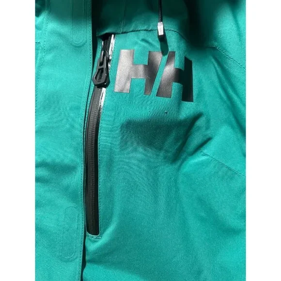 Helly Hansen Powshot Ski Long Jacket Coat Women Medium Green Hooded Snowboarding - Picture 14 of 16